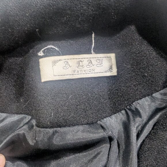 Wool Black Blazer Padded Shoulders Button Down Patch Pocket - Picture 3 of 7